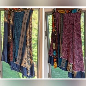 Asymetric Ankle Length Reversible Sari Silk Wrap Skirt Size 4-12 Multicolor
